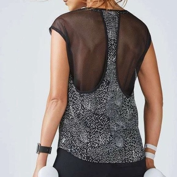 Fabletics Shirt Womens Small Black White Constellation Vanessa Workout Top Mesh‎ - Picture 8 of 8